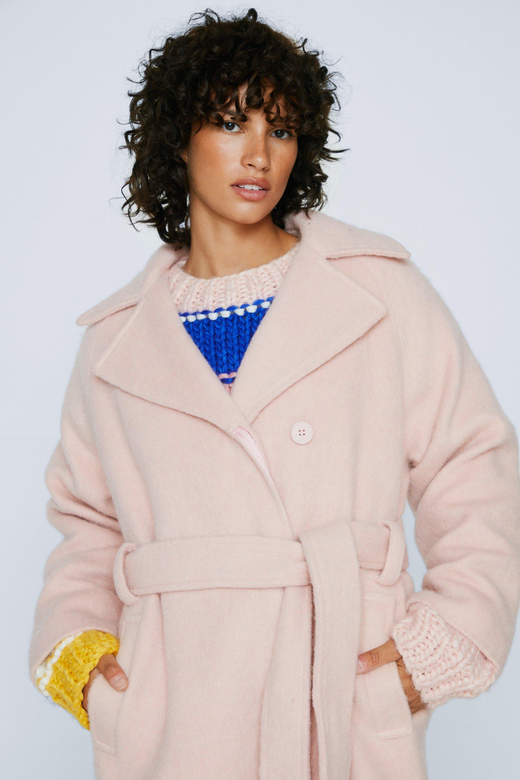 Petite Fuzzy Wool Blend Robe Coat